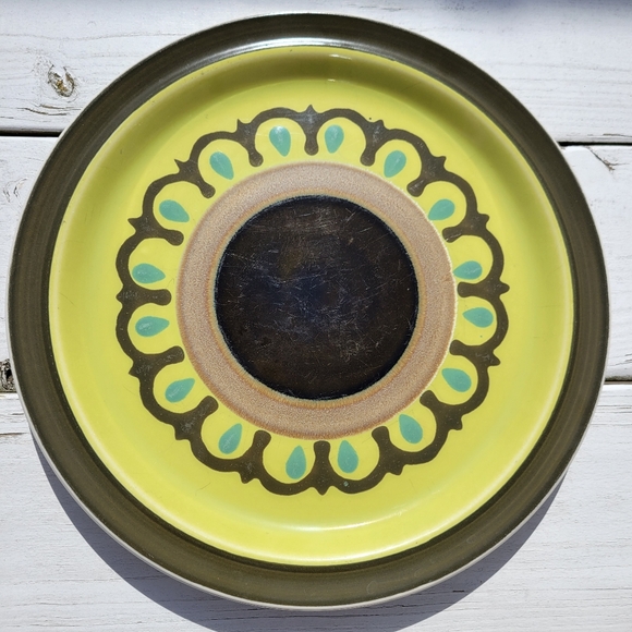 Vintage Electra Decorative Stoneware Plate Green - Brown Boho Design - Picture 2 of 14